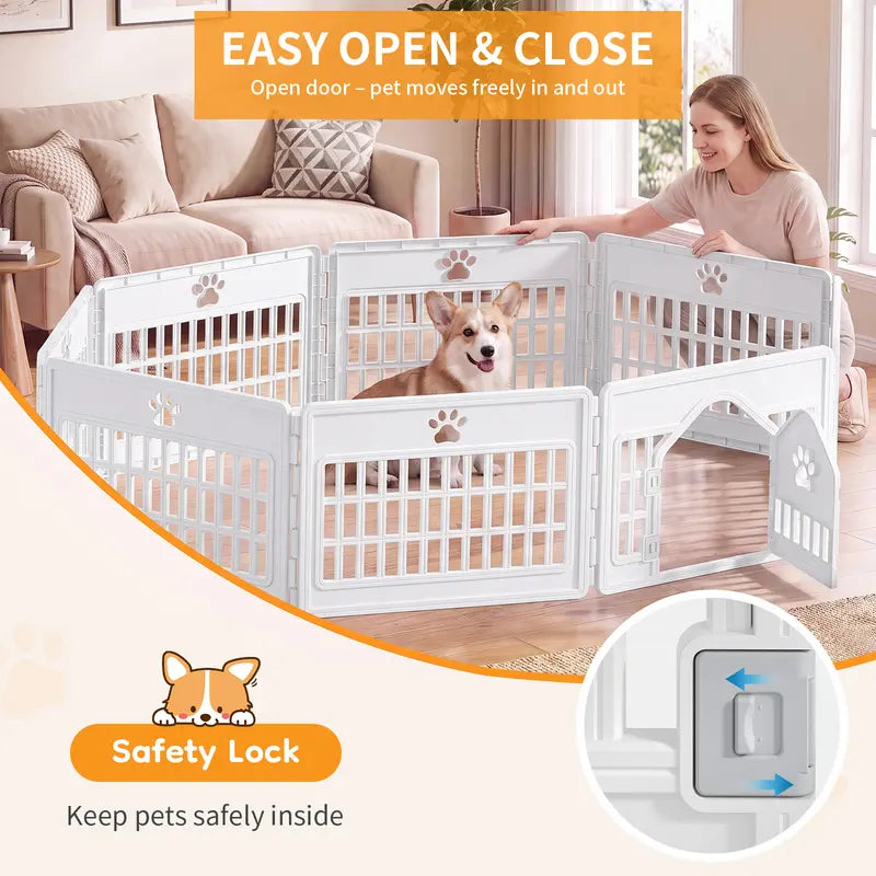 Sweetcrispy S Plastic Panel Dog Playpen - Versatile Pet Enclosure with Multiple Configurable Panels, Tool-Free Assembly, Flexible Design, Secure Latch, and Door Closure