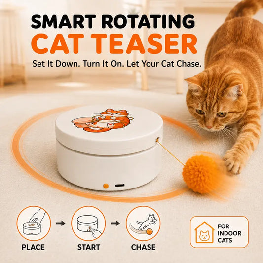 Smart Rotating Interactive Cat Teaser Toy - Rechargeable with 5 Play Modes, Touch-To-Wake, Auto Sleep, Multi-Surface Mounting, and Replaceable String for Indoor Cats & Kittens