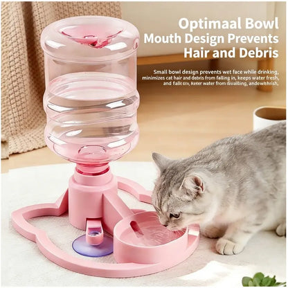 Gravity Auto-Refill Pet Water Dispenser with Water Bottle - Food-Grade ABS, No-Electric, Spill-Proof, Stable Bowl for Cats, Small Dogs, Keeps Clean Floors (Pink, Blue Options)
