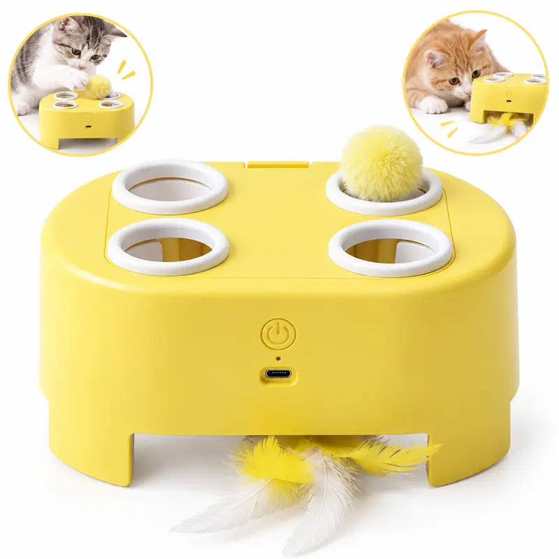 2-in-1 Interactive Cat Hunting Toy - Pop-Up Mice and Rotating Feather with USB-C Rechargeable Feature - Alleviates Indoor Boredom for Cats