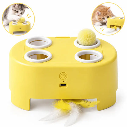 2-in-1 Interactive Cat Hunting Toy - Pop-Up Mice and Rotating Feather with USB-C Rechargeable Feature - Alleviates Indoor Boredom for Cats