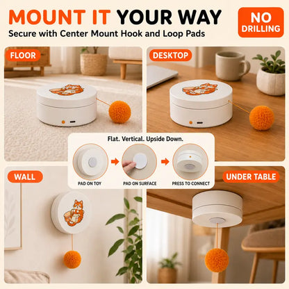 Smart Rotating Interactive Cat Teaser Toy - Rechargeable with 5 Play Modes, Touch-To-Wake, Auto Sleep, Multi-Surface Mounting, and Replaceable String for Indoor Cats & Kittens