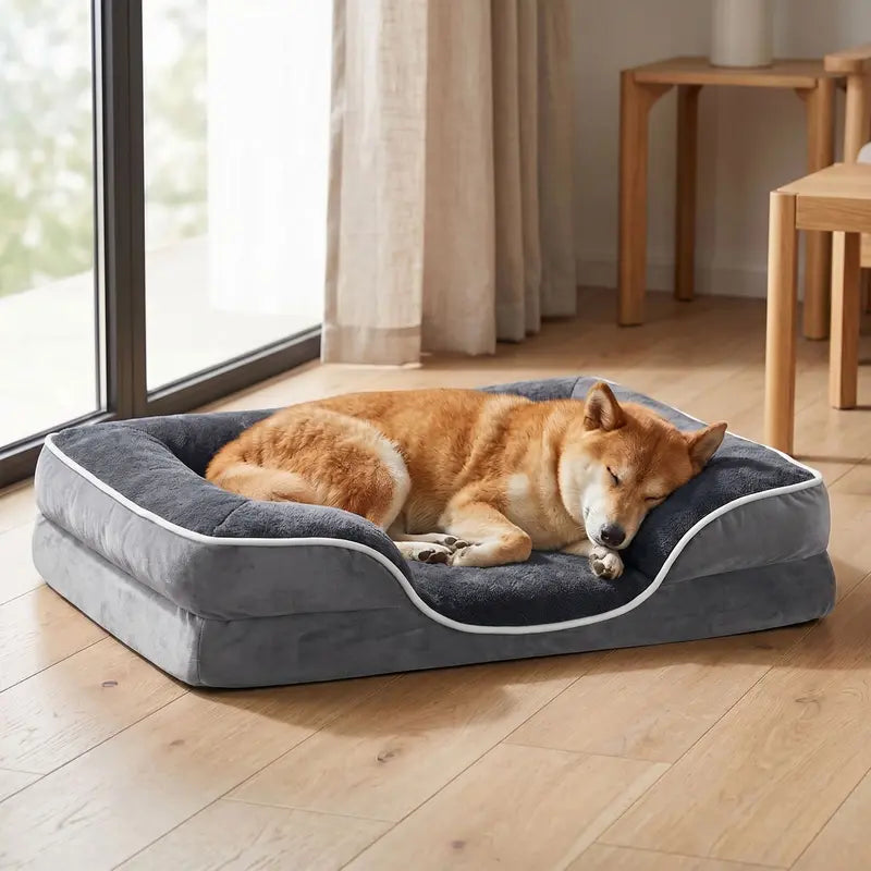 Sweetcrispy Large Orthopedic Memory Foam Sofa Bed for Dogs - 3-Sided Bolsters, Waterproof Fleece Detachable Cover, Non-Slip Base, Joint Relief, Extra Neck & Head Support, 20.0" L x 24.0" W x 8.0" H