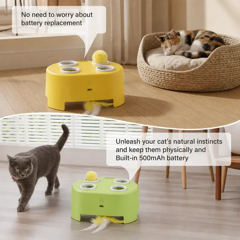 2-in-1 Interactive Cat Hunting Toy - Pop-Up Mice and Rotating Feather with USB-C Rechargeable Feature - Alleviates Indoor Boredom for Cats