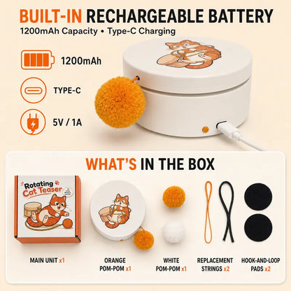 Smart Rotating Interactive Cat Teaser Toy - Rechargeable with 5 Play Modes, Touch-To-Wake, Auto Sleep, Multi-Surface Mounting, and Replaceable String for Indoor Cats & Kittens