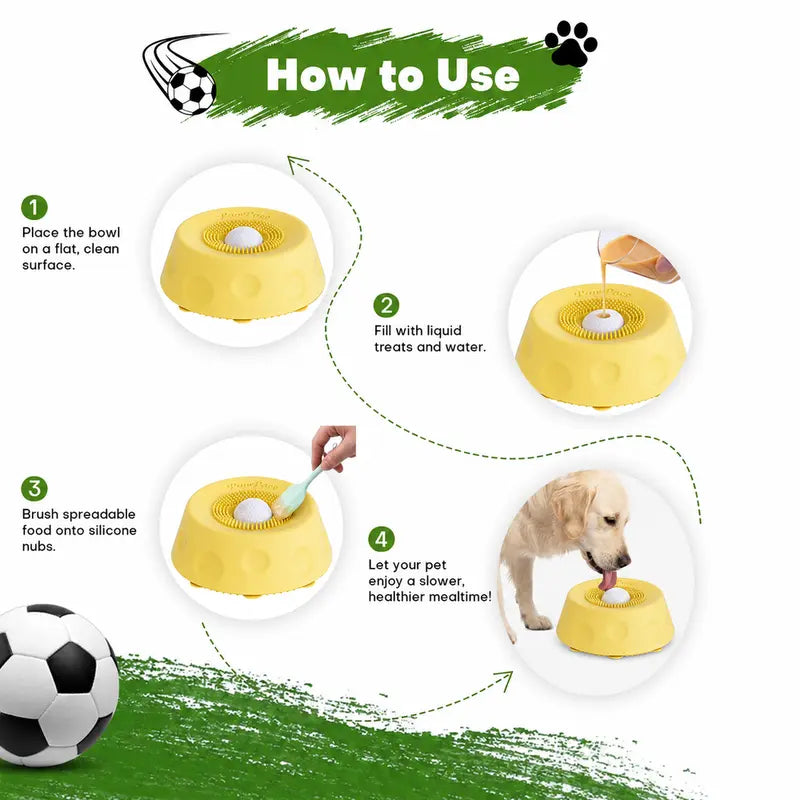 Pawpace Silicone Slow Feed Dog Bowl - 250ml Capacity, No-Mess Design with Ball, Includes Spatula and 8 Suction Cups, Enhances Mental Stimulation for Food and Liquid Feeding