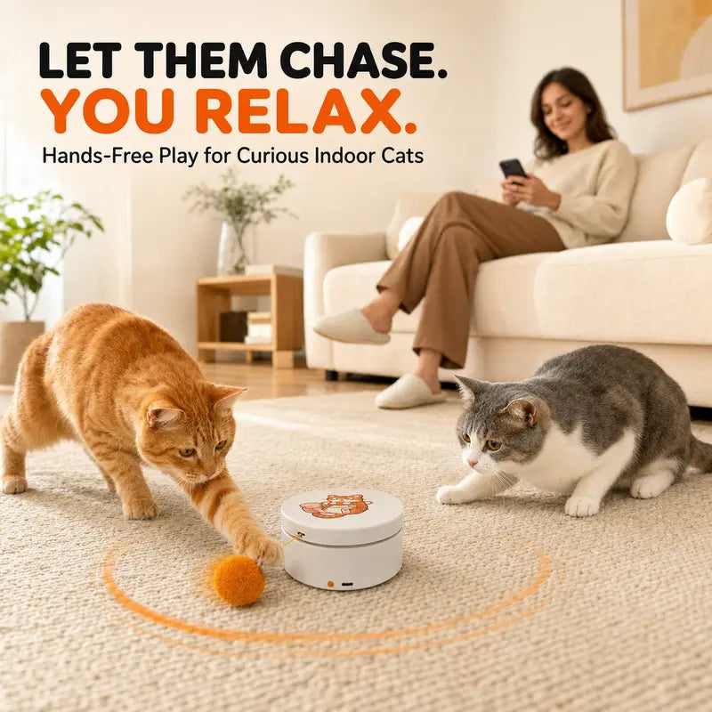Smart Rotating Interactive Cat Teaser Toy - Rechargeable with 5 Play Modes, Touch-To-Wake, Auto Sleep, Multi-Surface Mounting, and Replaceable String for Indoor Cats & Kittens