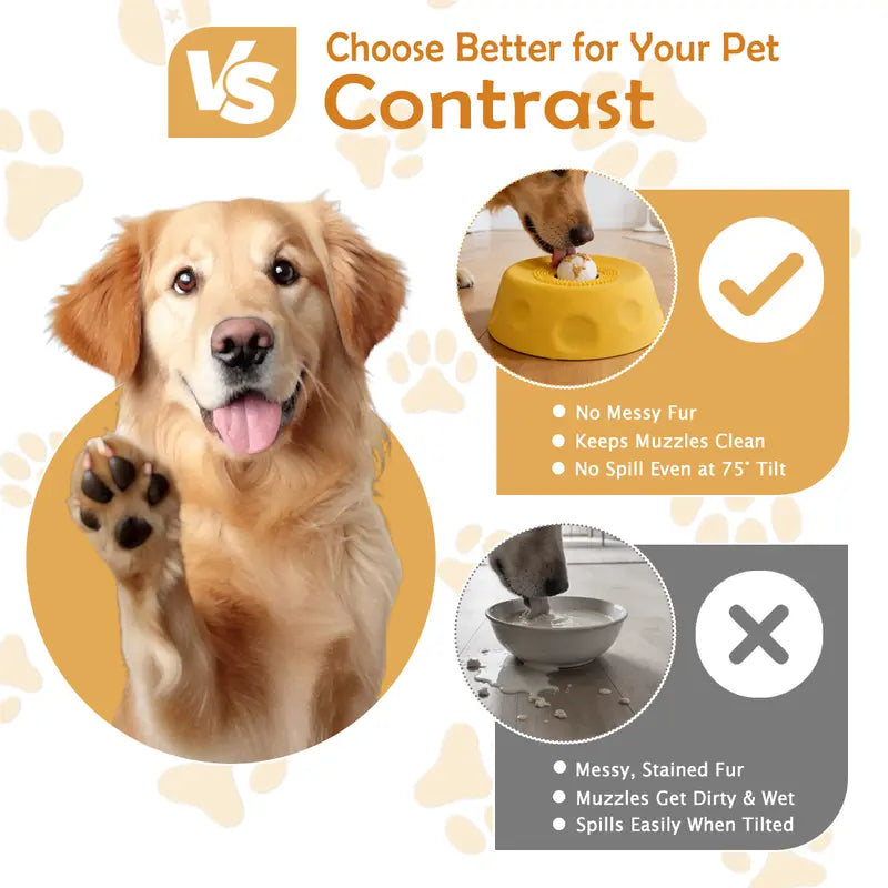 Pawpace Silicone Slow Feed Dog Bowl - 250ml Capacity, No-Mess Design with Ball, Includes Spatula and 8 Suction Cups, Enhances Mental Stimulation for Food and Liquid Feeding