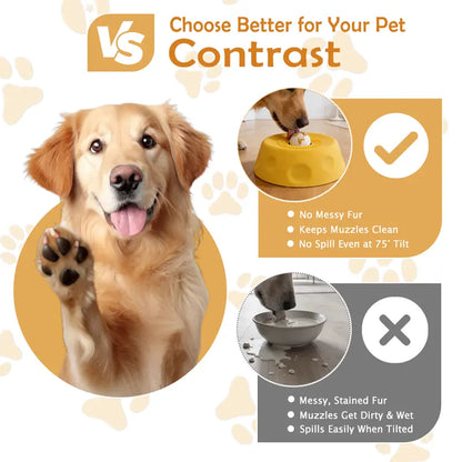 Pawpace Silicone Slow Feed Dog Bowl - 250ml Capacity, No-Mess Design with Ball, Includes Spatula and 8 Suction Cups, Enhances Mental Stimulation for Food and Liquid Feeding