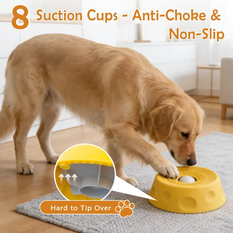 Pawpace Silicone Slow Feed Dog Bowl - 250ml Capacity, No-Mess Design with Ball, Includes Spatula and 8 Suction Cups, Enhances Mental Stimulation for Food and Liquid Feeding