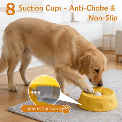 Pawpace Silicone Slow Feed Dog Bowl - 250ml Capacity, No-Mess Design with Ball, Includes Spatula and 8 Suction Cups, Enhances Mental Stimulation for Food and Liquid Feeding