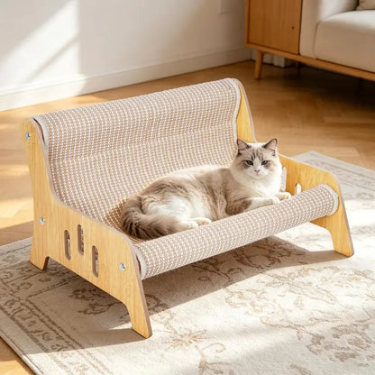 Large Sisal Cat Scratcher Couch Bed for Indoor Cats - Multi-Functional Lounge with Mess-Free Design and Easy Assembly