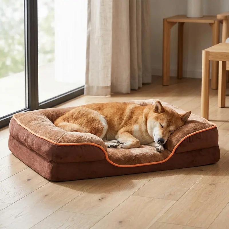 Sweetcrispy Large Orthopedic Memory Foam Sofa Bed for Dogs - 3-Sided Bolsters, Waterproof Fleece Detachable Cover, Non-Slip Base, Joint Relief, Extra Neck & Head Support, 20.0" L x 24.0" W x 8.0" H
