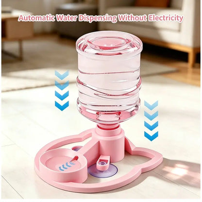 Gravity Auto-Refill Pet Water Dispenser with Water Bottle - Food-Grade ABS, No-Electric, Spill-Proof, Stable Bowl for Cats, Small Dogs, Keeps Clean Floors (Pink, Blue Options)