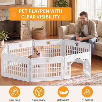 Sweetcrispy S Plastic Panel Dog Playpen - Versatile Pet Enclosure with Multiple Configurable Panels, Tool-Free Assembly, Flexible Design, Secure Latch, and Door Closure