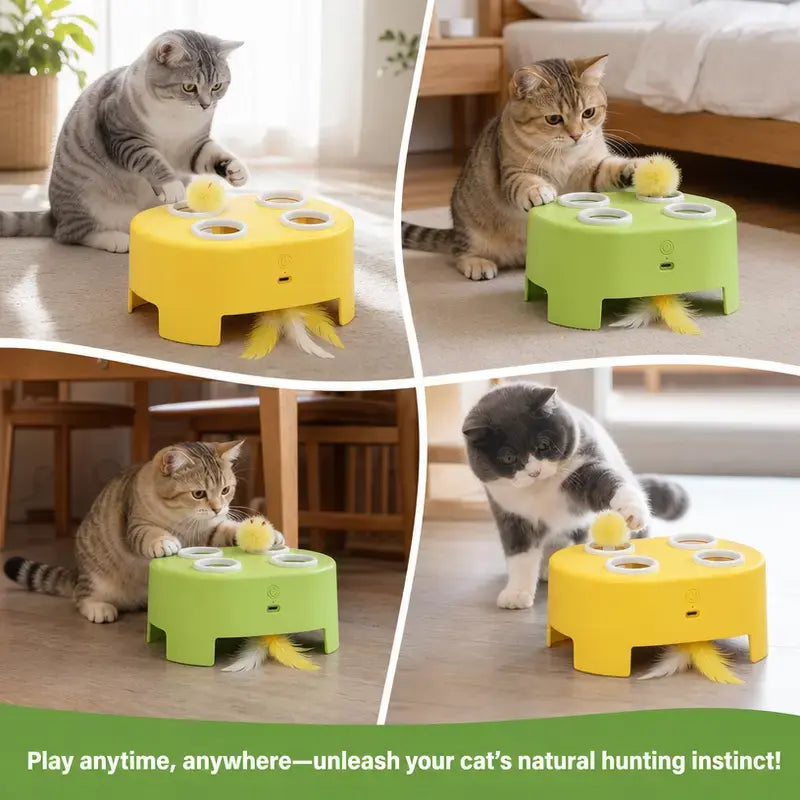 2-in-1 Interactive Cat Hunting Toy - Pop-Up Mice and Rotating Feather with USB-C Rechargeable Feature - Alleviates Indoor Boredom for Cats