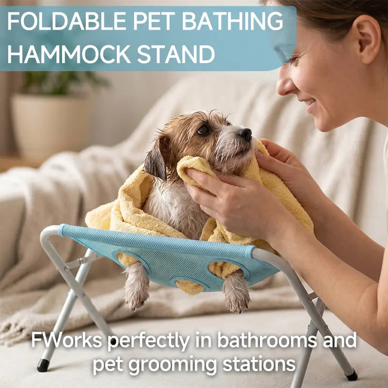 New Foldable Pet Bathing Stand – Cat & Dog Bath Hammock, Anti-Movement & Scratch-Resistant, Medicine Administering Bathing Rack, Must-Have Device