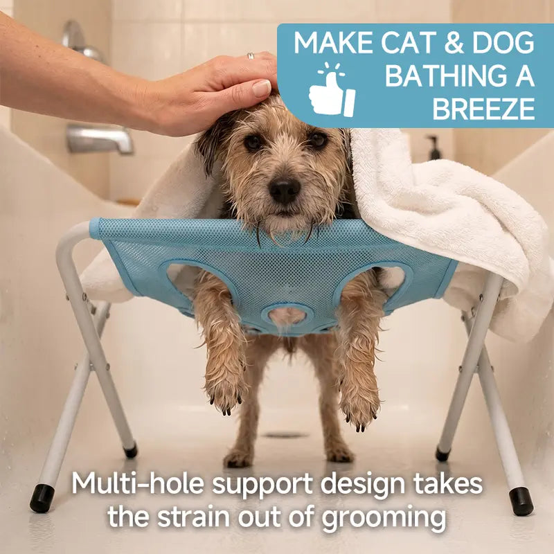 New Foldable Pet Bathing Stand – Cat & Dog Bath Hammock, Anti-Movement & Scratch-Resistant, Medicine Administering Bathing Rack, Must-Have Device