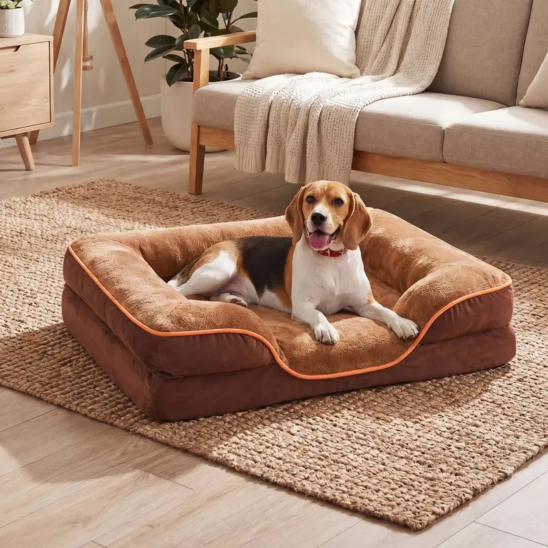 Sweetcrispy Large Orthopedic Memory Foam Sofa Bed for Dogs - 3-Sided Bolsters, Waterproof Fleece Detachable Cover, Non-Slip Base, Joint Relief, Extra Neck & Head Support, 20.0" L x 24.0" W x 8.0" H