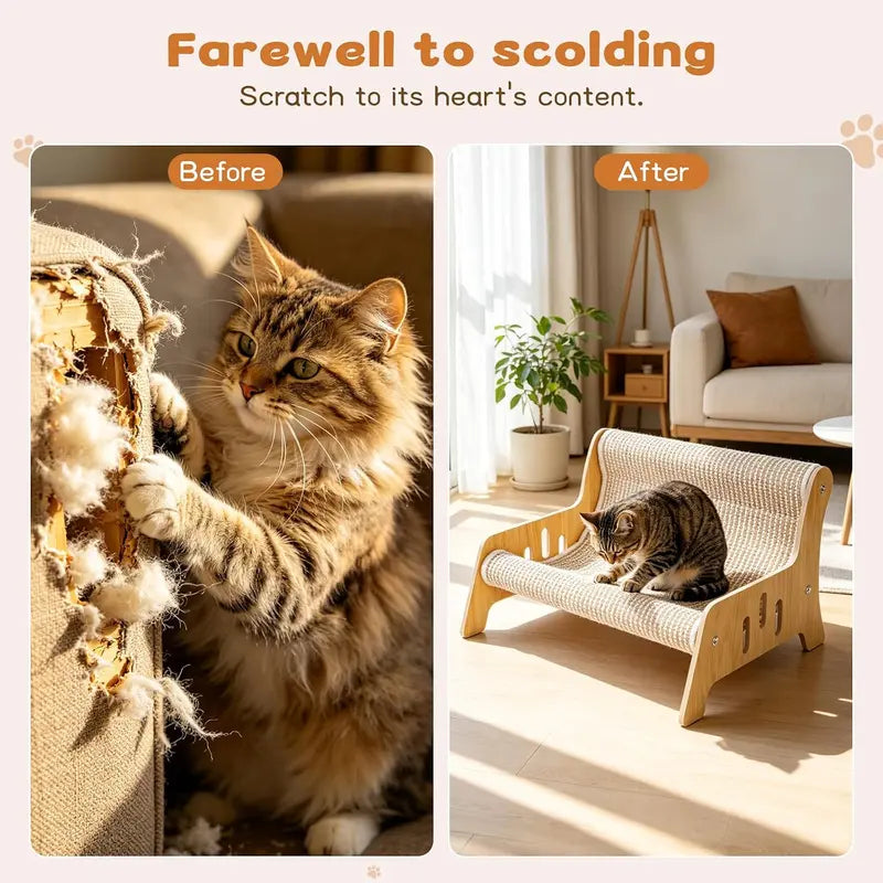 Large Sisal Cat Scratcher Couch Bed for Indoor Cats - Multi-Functional Lounge with Mess-Free Design and Easy Assembly
