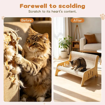 Large Sisal Cat Scratcher Couch Bed for Indoor Cats - Multi-Functional Lounge with Mess-Free Design and Easy Assembly