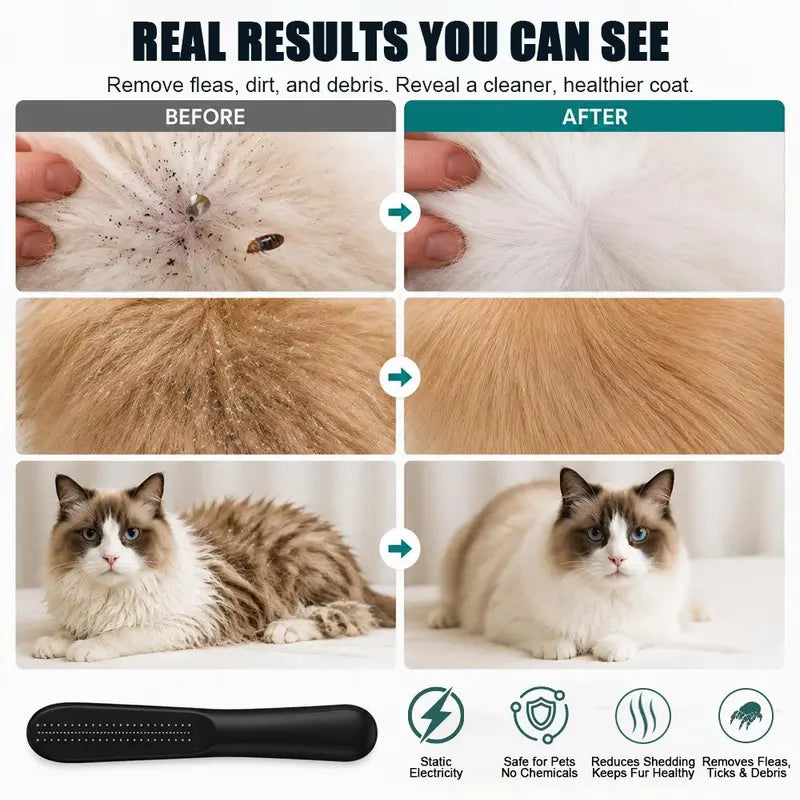 Professional Stainless Steel Flea Comb for Dogs and Cats - Efficient Grooming Tool for Fur Detangling, Compact Design for All Pet Sizes and Hair Lengths