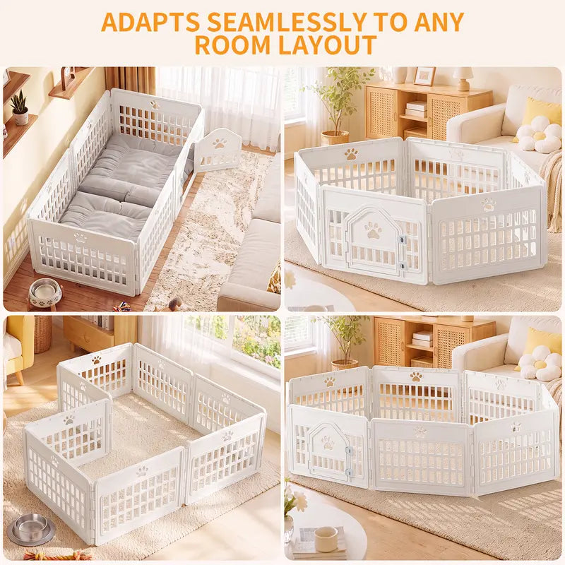 Sweetcrispy S Plastic Panel Dog Playpen - Versatile Pet Enclosure with Multiple Configurable Panels, Tool-Free Assembly, Flexible Design, Secure Latch, and Door Closure