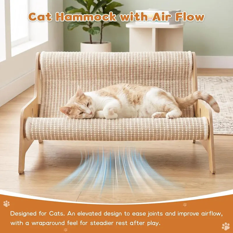 Large Sisal Cat Scratcher Couch Bed for Indoor Cats - Multi-Functional Lounge with Mess-Free Design and Easy Assembly
