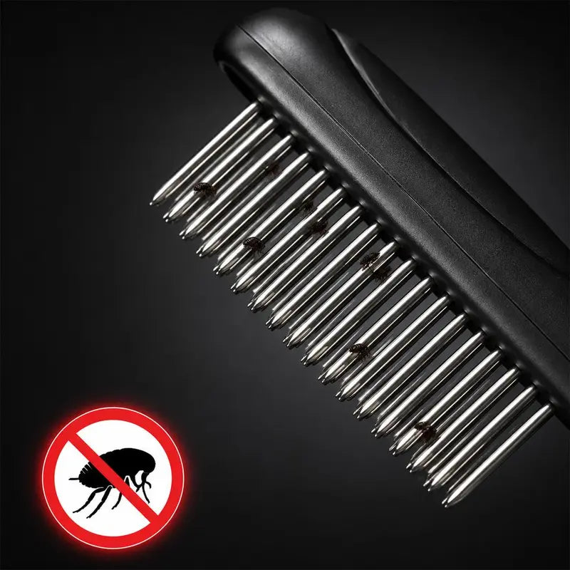 Professional Stainless Steel Flea Comb for Dogs and Cats - Efficient Grooming Tool for Fur Detangling, Compact Design for All Pet Sizes and Hair Lengths