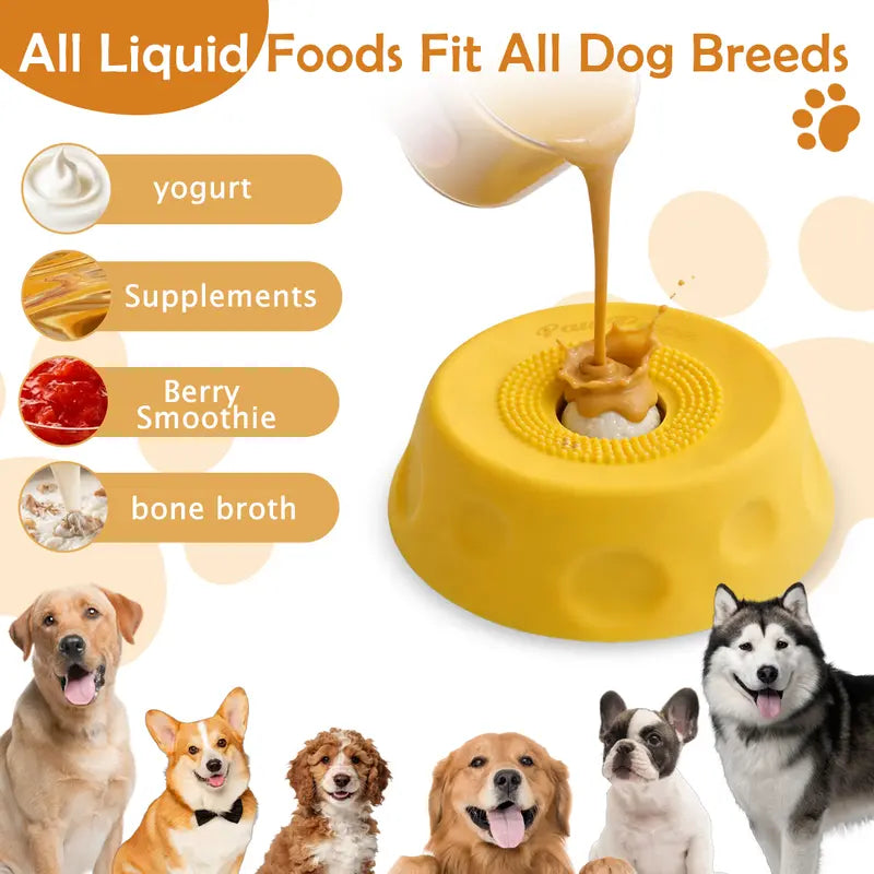 Pawpace Silicone Slow Feed Dog Bowl - 250ml Capacity, No-Mess Design with Ball, Includes Spatula and 8 Suction Cups, Enhances Mental Stimulation for Food and Liquid Feeding