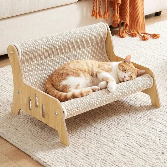 Large Sisal Cat Scratcher Couch Bed for Indoor Cats - Multi-Functional Lounge with Mess-Free Design and Easy Assembly