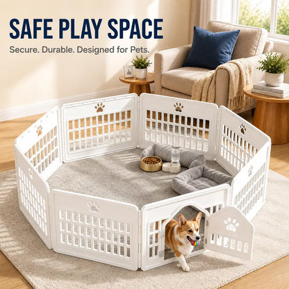 Sweetcrispy S Plastic Panel Dog Playpen - Versatile Pet Enclosure with Multiple Configurable Panels, Tool-Free Assembly, Flexible Design, Secure Latch, and Door Closure
