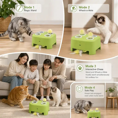 2-in-1 Interactive Cat Hunting Toy - Pop-Up Mice and Rotating Feather with USB-C Rechargeable Feature - Alleviates Indoor Boredom for Cats