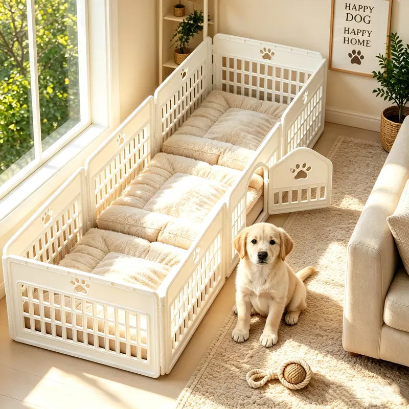 Sweetcrispy S Plastic Panel Dog Playpen - Versatile Pet Enclosure with Multiple Configurable Panels, Tool-Free Assembly, Flexible Design, Secure Latch, and Door Closure
