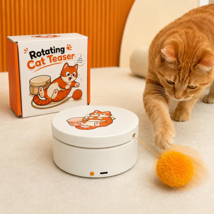 Smart Rotating Interactive Cat Teaser Toy - Rechargeable with 5 Play Modes, Touch-To-Wake, Auto Sleep, Multi-Surface Mounting, and Replaceable String for Indoor Cats & Kittens